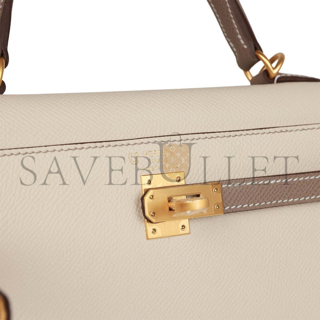 H**mes special order (hss) kelly sellier 25 craie and gris asphalte epsom brushed gold hardware handmade (25*17*7cm)