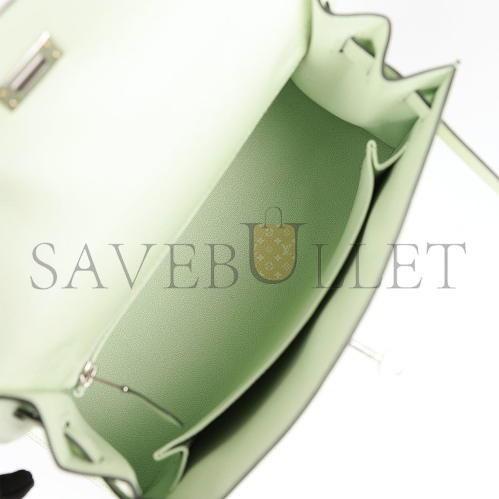 H**mes kelly sellier 25 vert fizz epsom palladium hardware handmade (25*17*7cm)