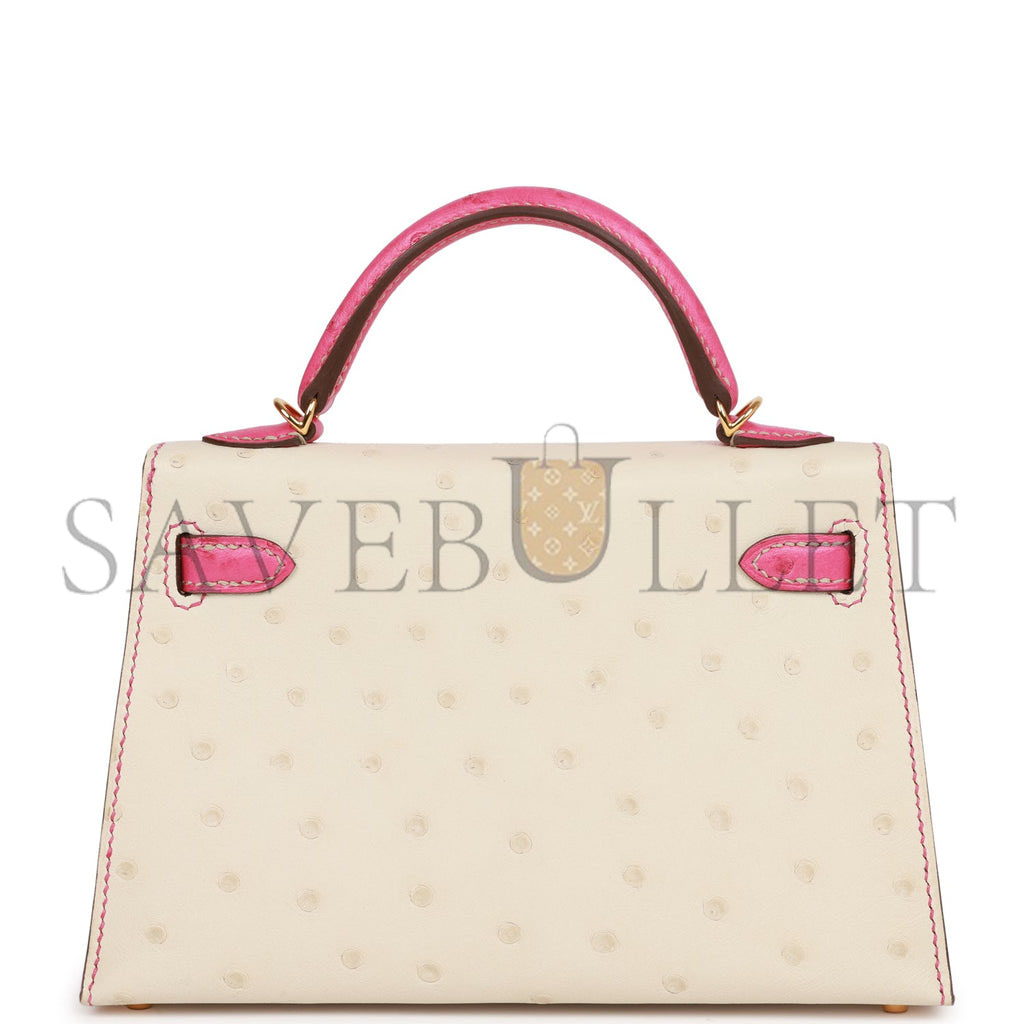 H**mes special order (hss) kelly mini sellier 20 beton and rose tyrien ostrich gold hardware (19*12*5.5cm)