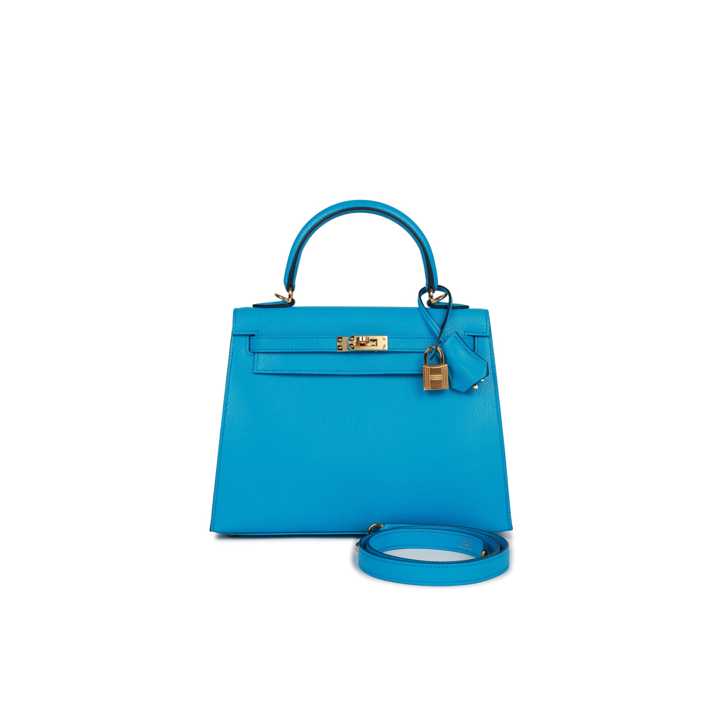 H**mes kelly sellier 25 bleu frida chevre gold hardware (25*17*7cm)