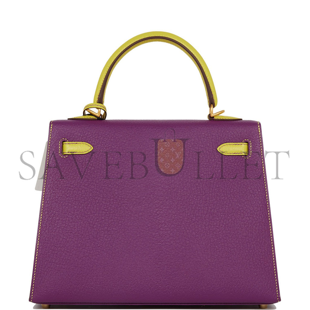 H**mes special order (hss) kelly sellier 25 anemone and lime chevre brushed gold hardware handmade (25*17*7)