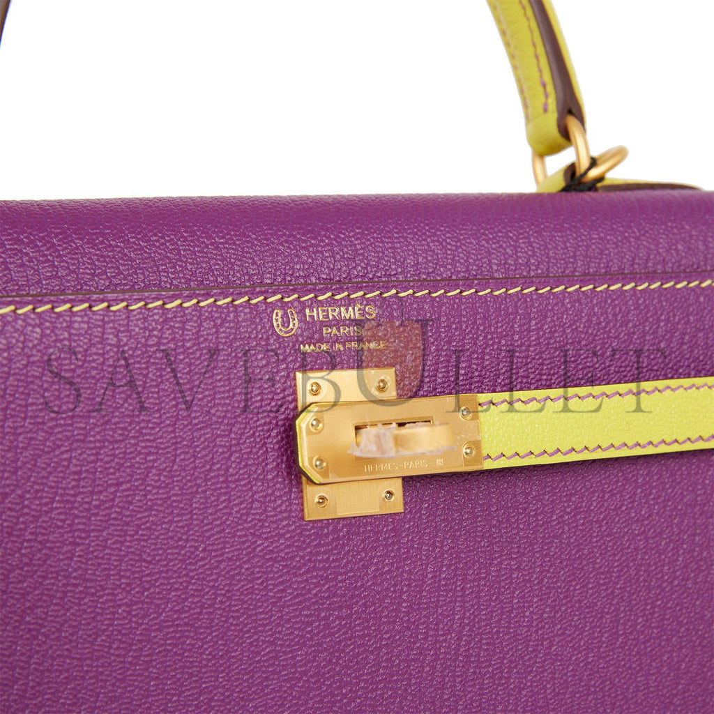 H**mes special order (hss) kelly sellier 25 anemone and lime chevre brushed gold hardware handmade (25*17*7)