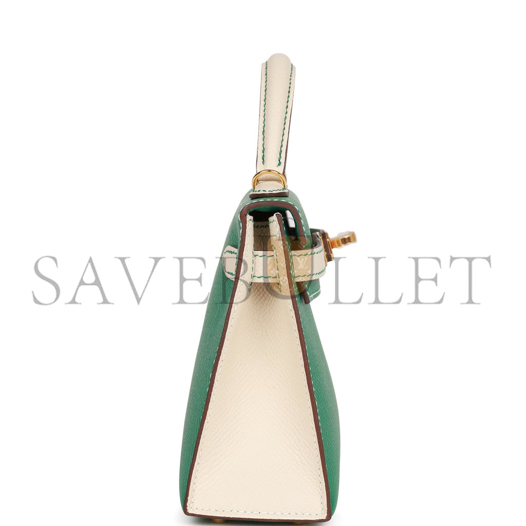 H**mes special order (hss) kelly mini sellier 20 vert jade and craie epsom gold hardware (19*12*5.5cm)