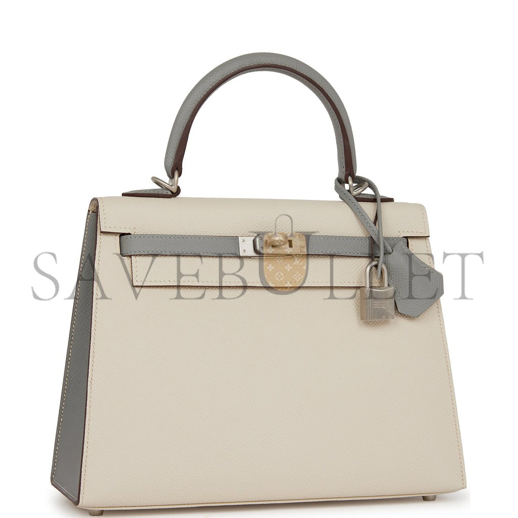 H**mes special order (hss) kelly sellier 25 craie and gris mouette epsom brushed palladium hardware handmade (25*17*7cm)