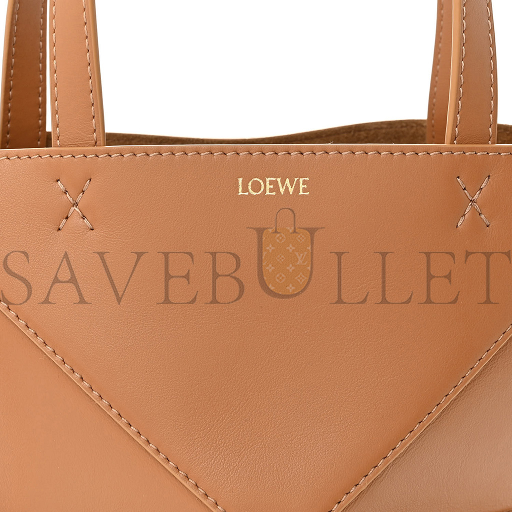 l*ew* shiny calfskin mini puzzle fold tote warm desert (20*16*10cm)