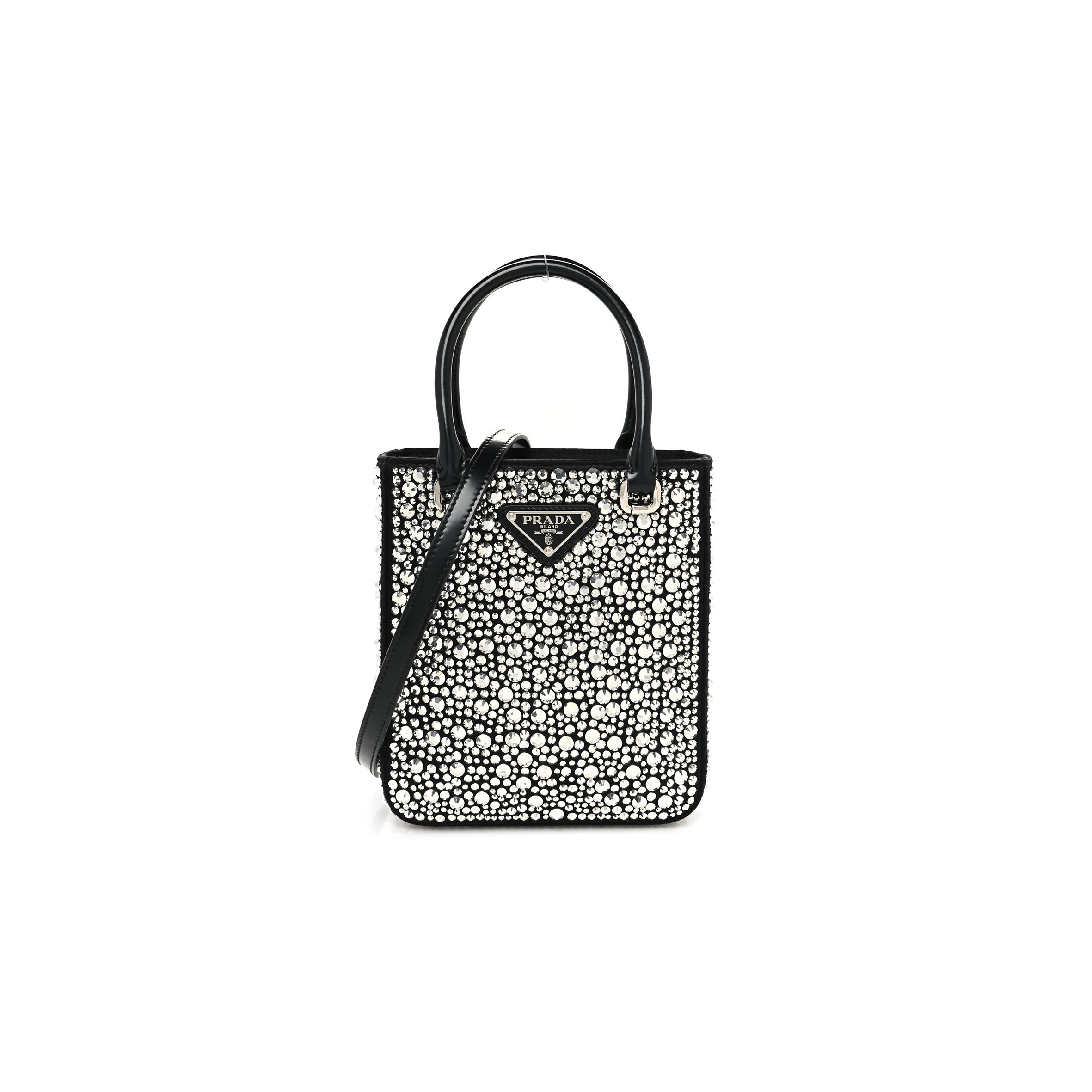 Pra*a satin crystal small tote bag metal (18*15*2cm)