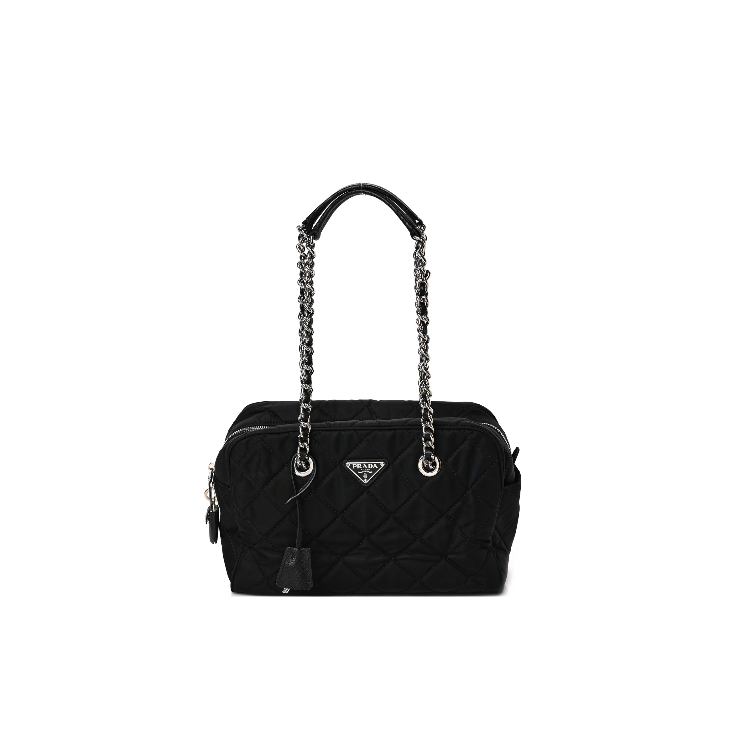 Pra*a nylon tessuto impuntu quilted shoulder bag black (30*21*11cm)