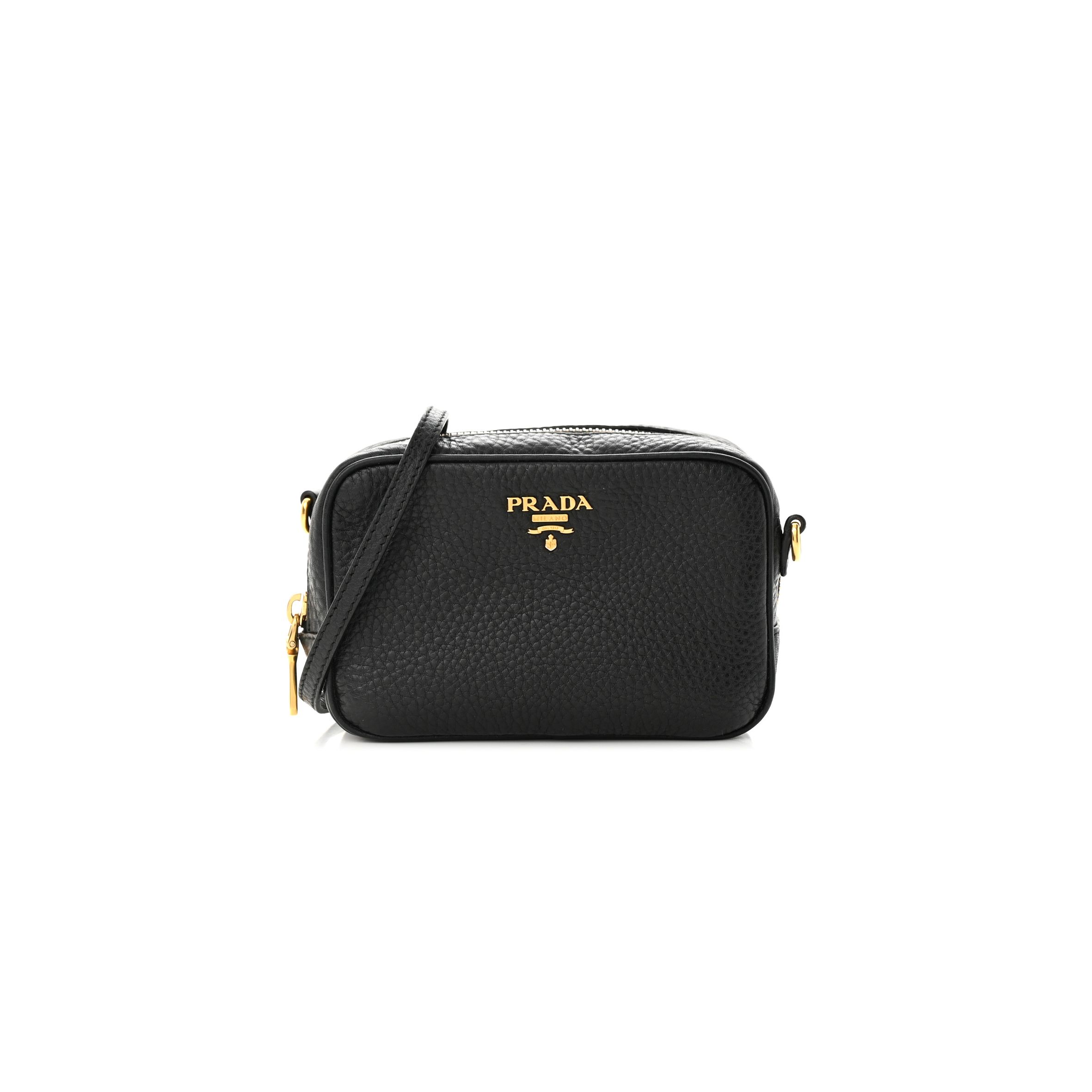 Pra*a vitello daino mini camera crossbody black (16*10*6cm)