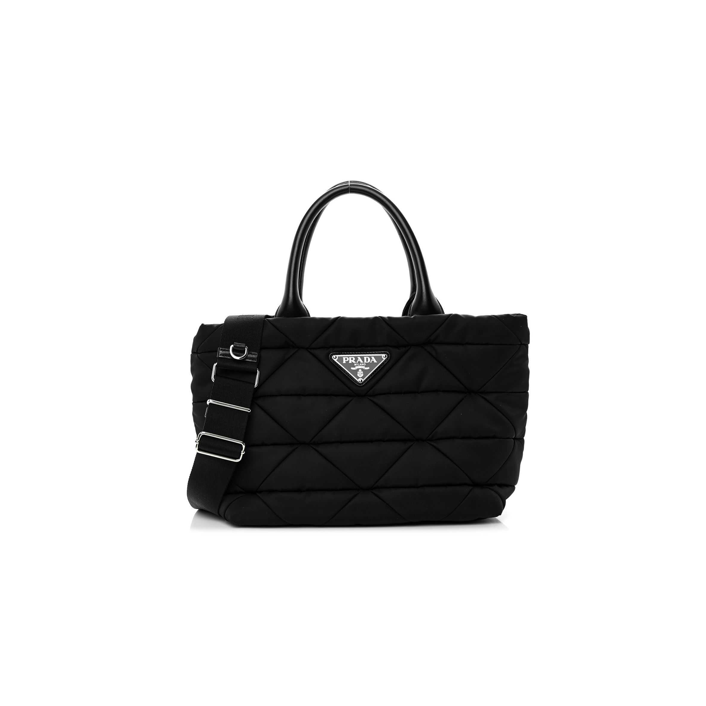 Pra*a tessuto nylon triangle small padded tote black (28*20*16cm)