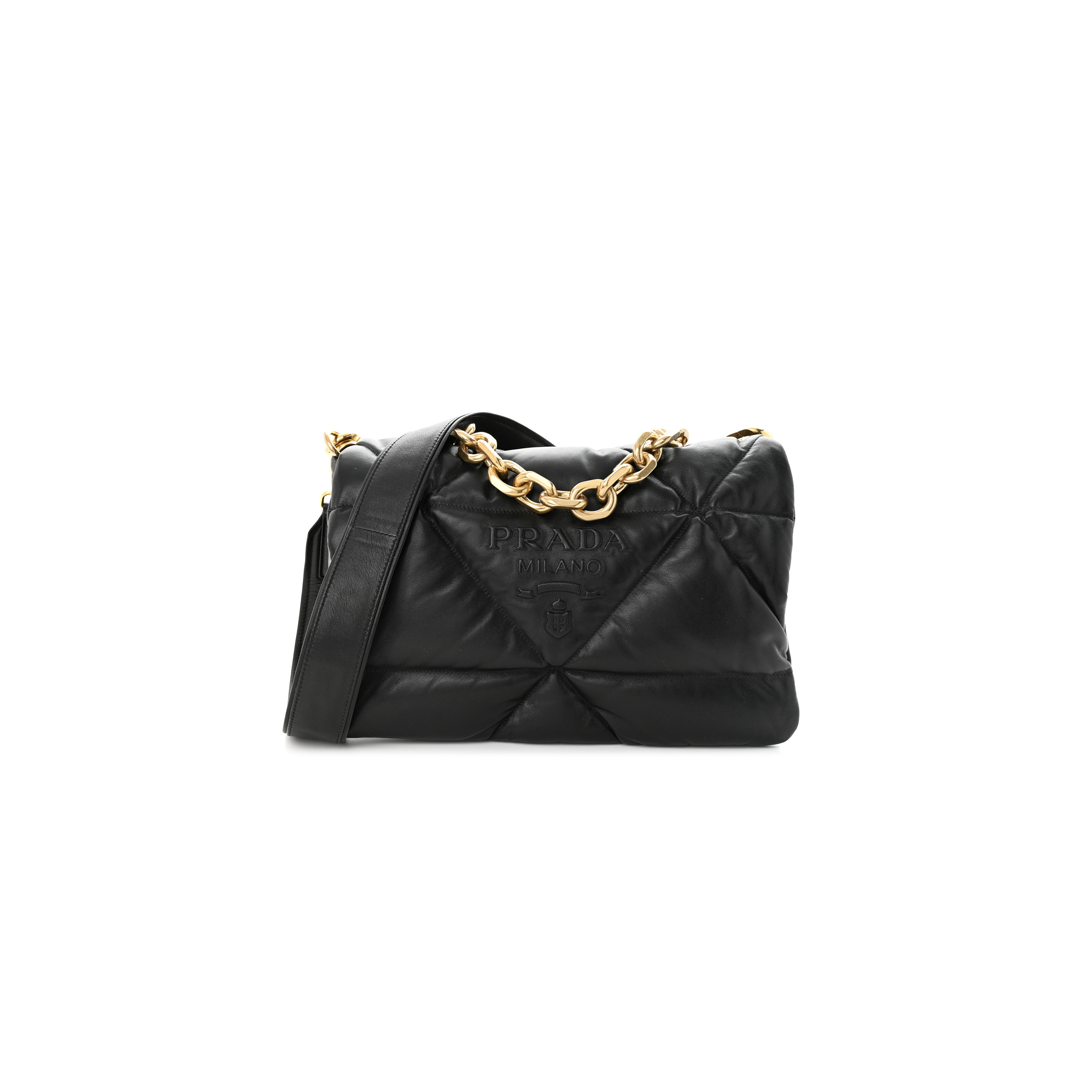 Pra*a nappa padded system patchwork bag black (31*20*8cm)
