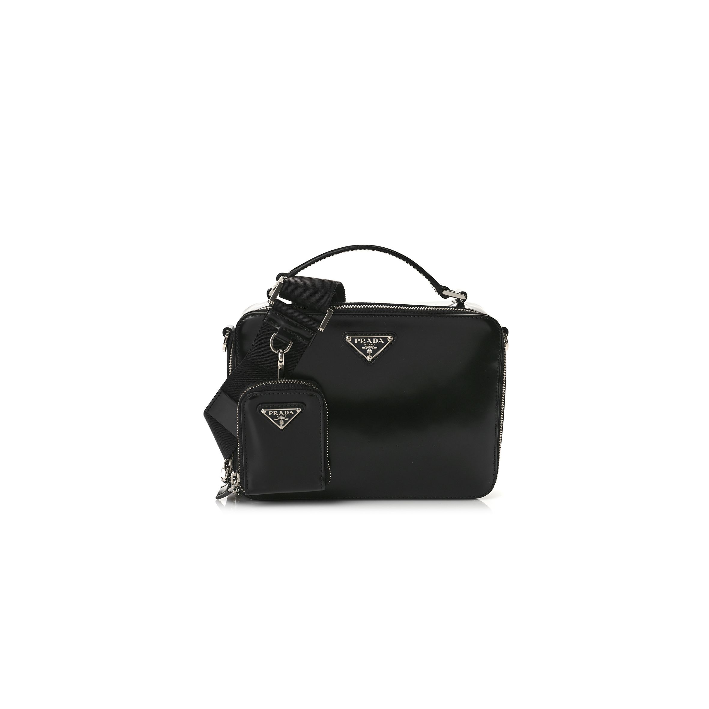 Pra*a brushed calfskin mens medium brique crossbody bag black (22*17*6cm)